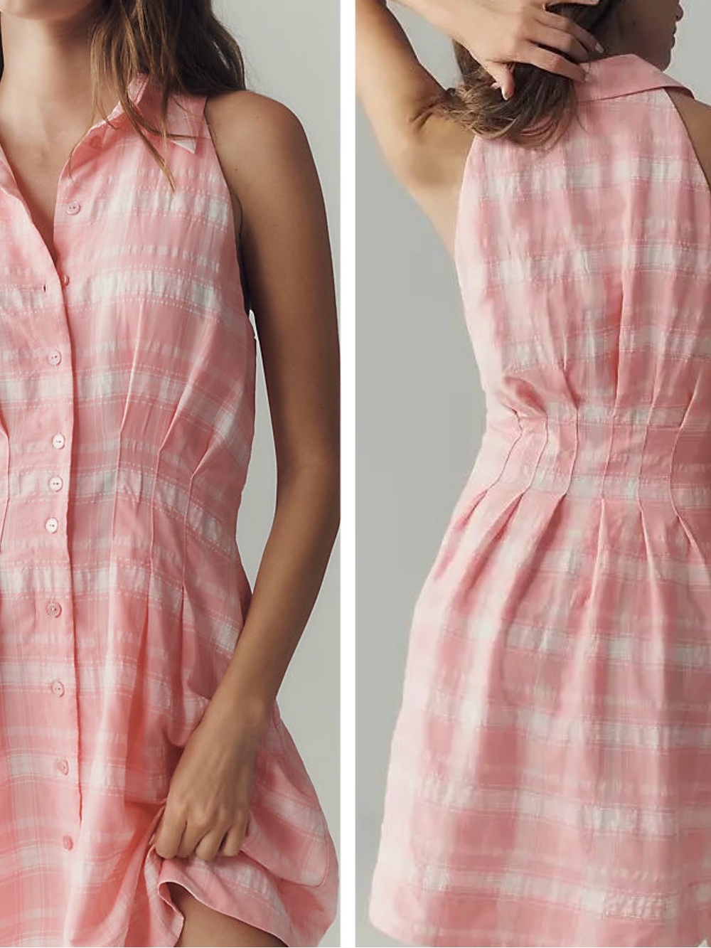 NWOT Anthropologie The Tobie Pink Plaid Mini Shirtdress by Exquise, Size S